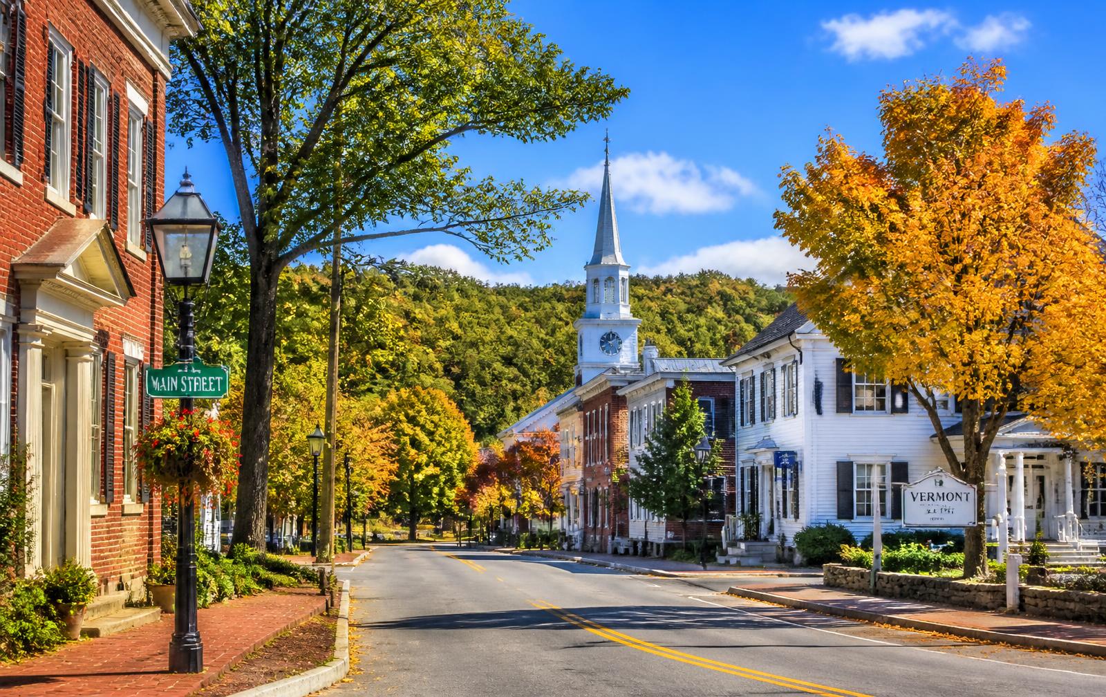 Classic New England architecture in clear daylight