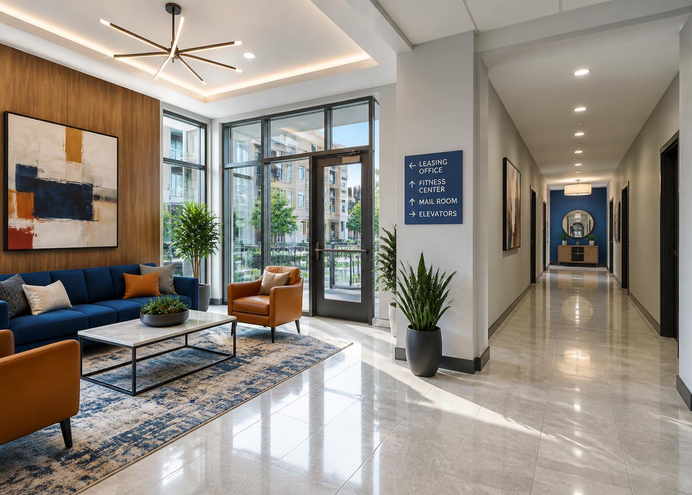 Clean apartment building common area